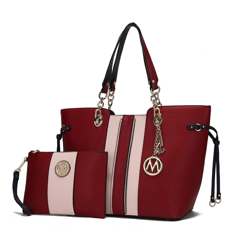 9036 MKF Shoulder Bag & Wristlet Pouch Purse Set: PU Leather Tote Handbag –